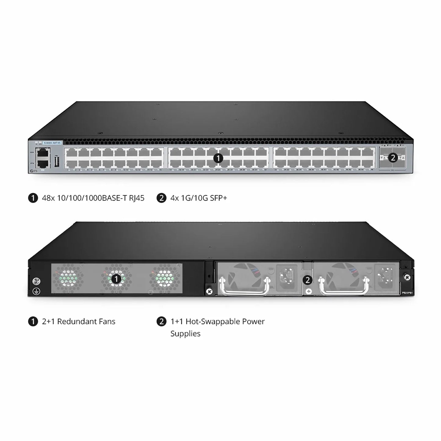 S5800-48T4S, 48-Port Gigabit Ethernet L3 Switch, 48 x Gigabit RJ45, with 4 x 10Gb SFP+, Support MLAG