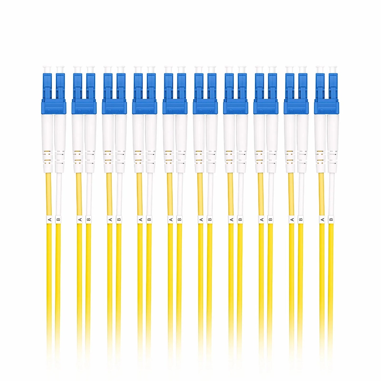 2m (7ft) Fiber Patch Cable, 2 Fibers, LC UPC Duplex to LC UPC Duplex, Single Mode (OS2), Riser (OFNR), 2.0mm, Tight-Buffered, Yellow, 10 Pcs/Pack