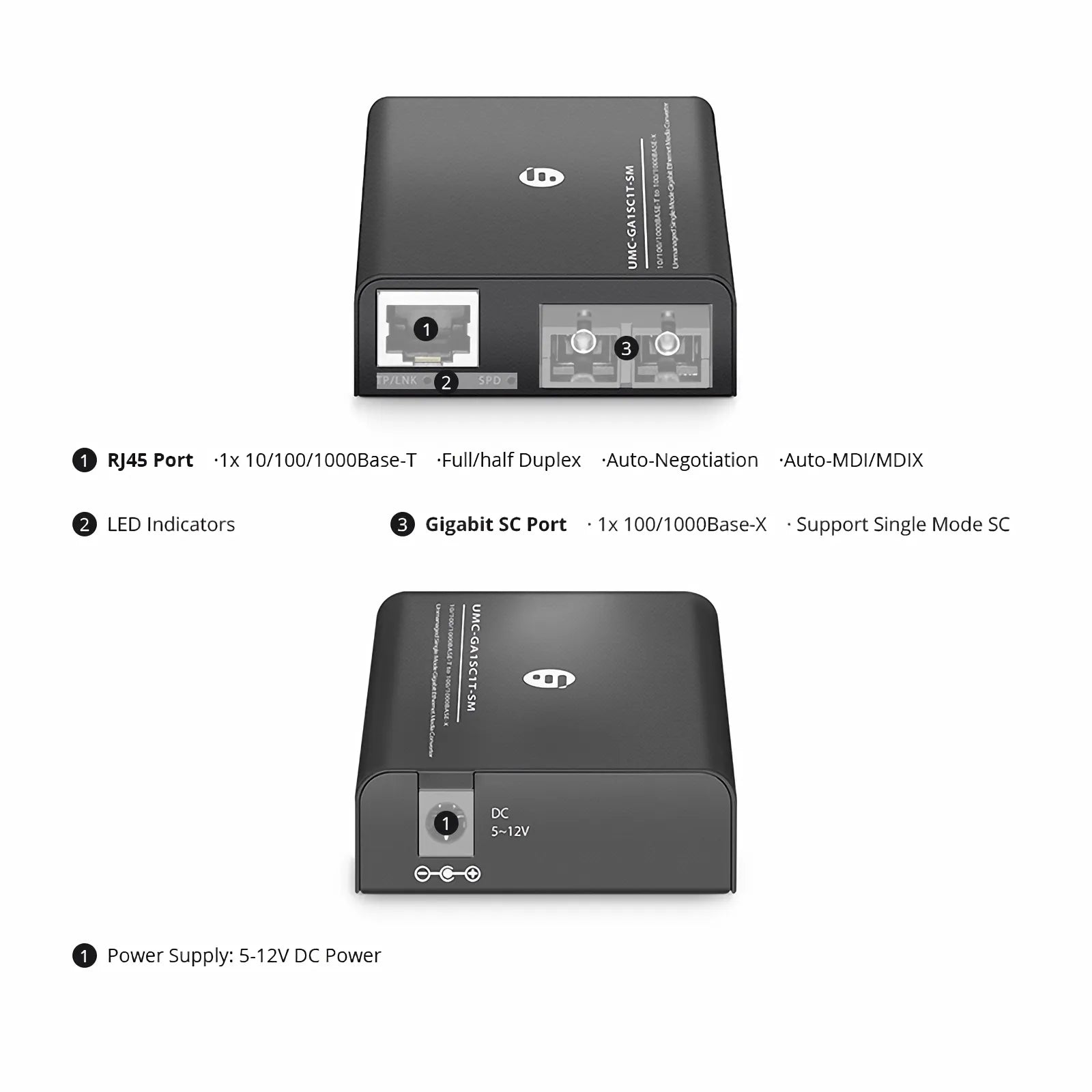 Mini Unmanaged 1x 10/100/1000Base-T RJ45 to 1x 100/1000Base-X Single M ...
