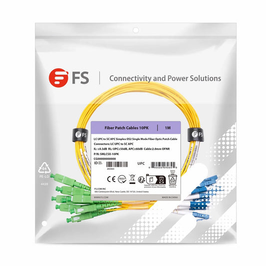 2m (7ft) Fiber Patch Cable, 1 Fiber, LC UPC Simplex to SC APC Simplex, Single Mode (OS2), Riser (OFNR), 2.0mm, Tight-Buffered, Yellow, 10 Pcs/Pack