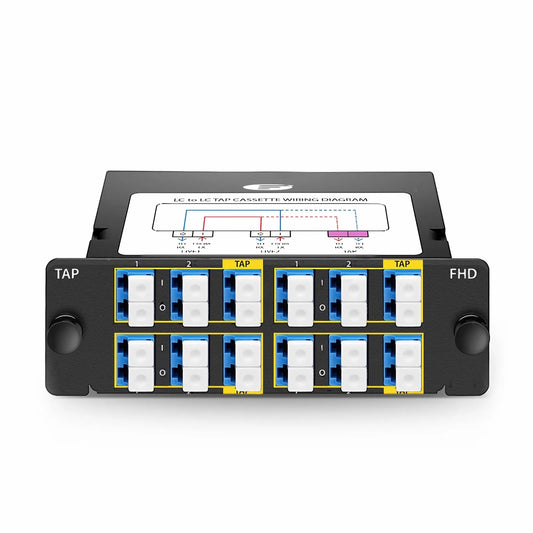 FHD™ LC TAP Cassette, OS2 Single Mode, 8 x LC Duplex Live Ports, 4 x LC Duplex TAP Ports, 70/30 Split Ratio (Live/TAP), 1/10/40/100G