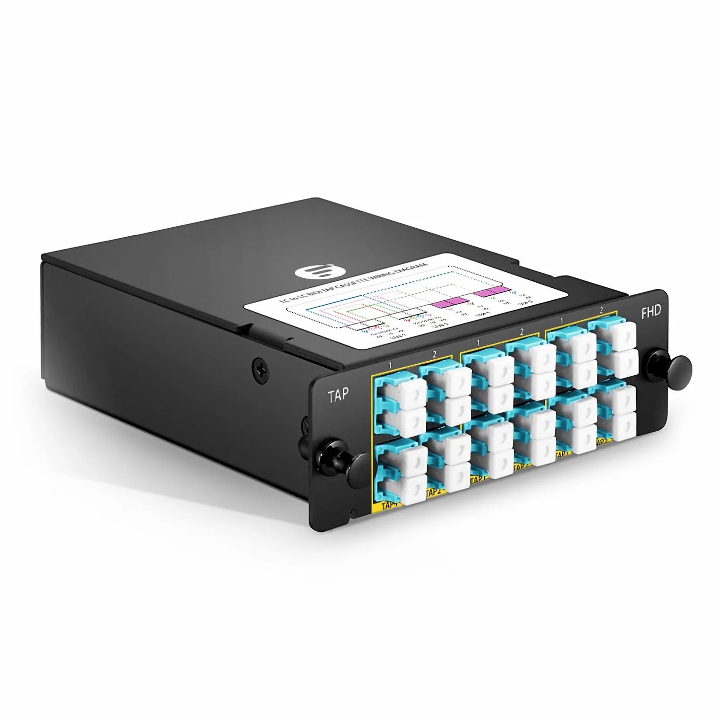 FHD™ BIDI LC TAP Cassette, OM4 Multimode, 6 x LC Duplex Live Ports, 6 x LC Duplex TAP Ports, 50/50 Split Ratio (Live/TAP), 40G