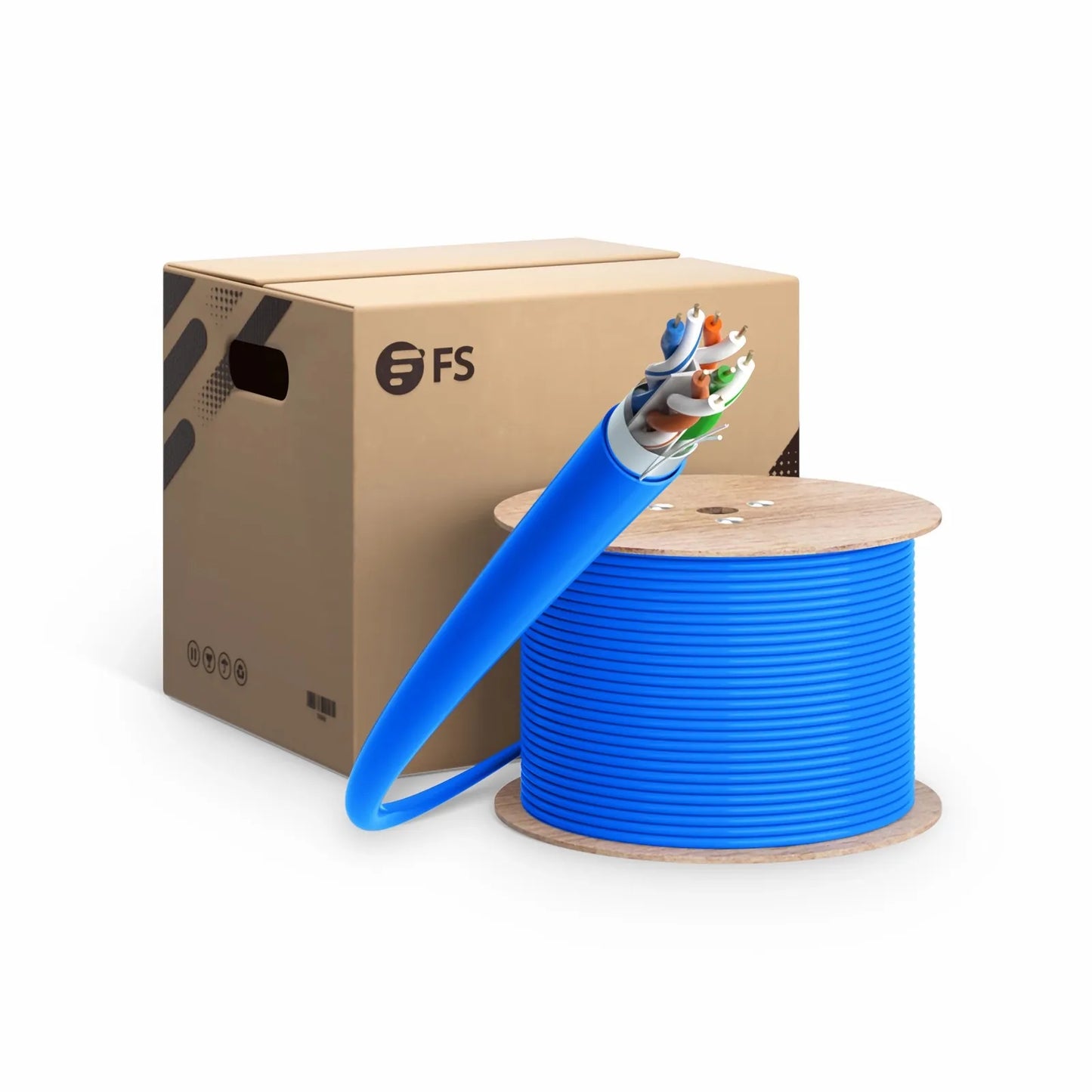 Cat6a Ethernet Bulk Cable, 1000ft (305m), 23AWG Solid Pure Bare Copper Wire, 750MHz, Shielded (F/UTP), PVC CMR, with Reel (Blue)