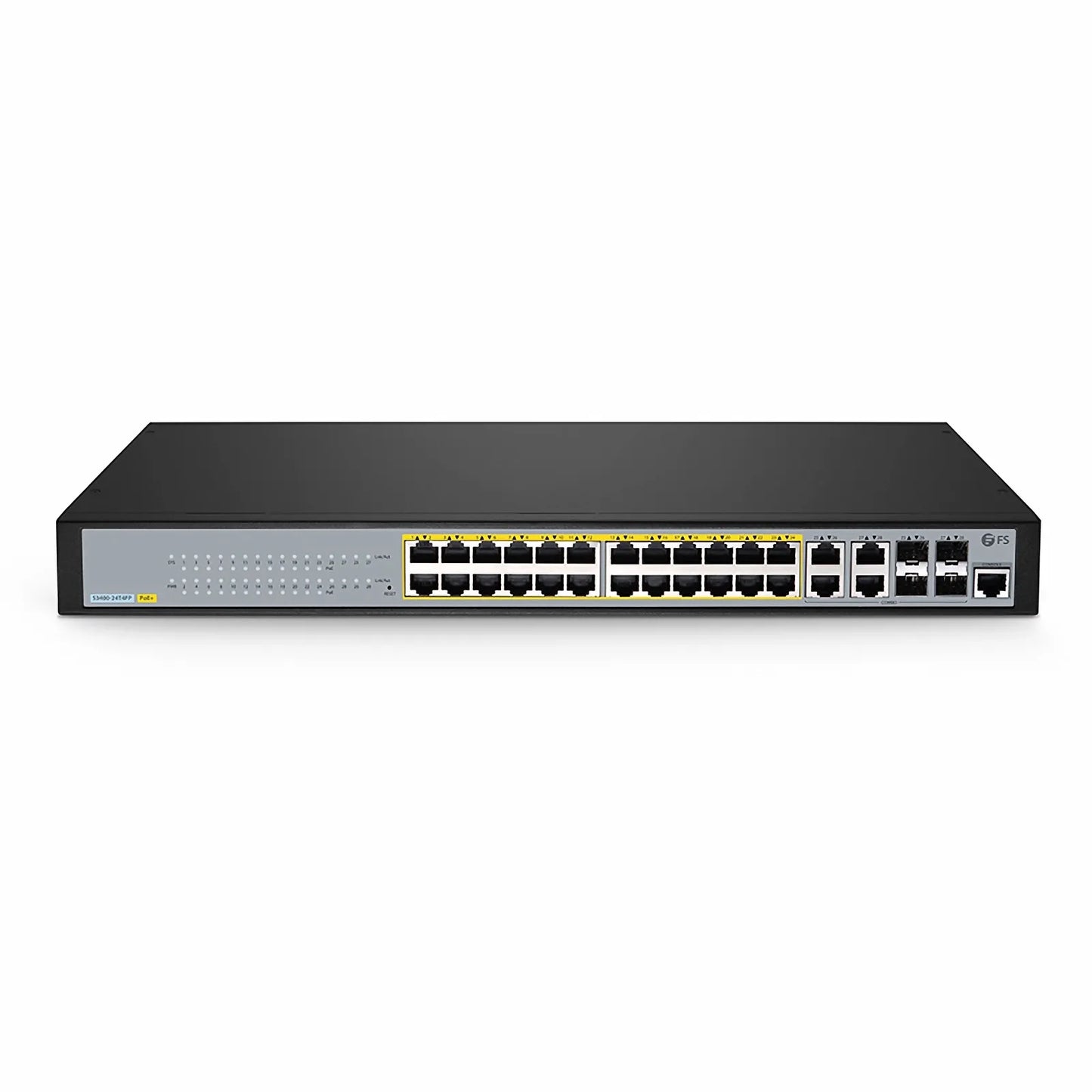 S3400-24T4FP, 24-Port Gigabit Ethernet L2+ PoE+ Switch, 24 x PoE+ Ports @370W, with 4 x 1Gb Combo Uplinks, Support ERPS