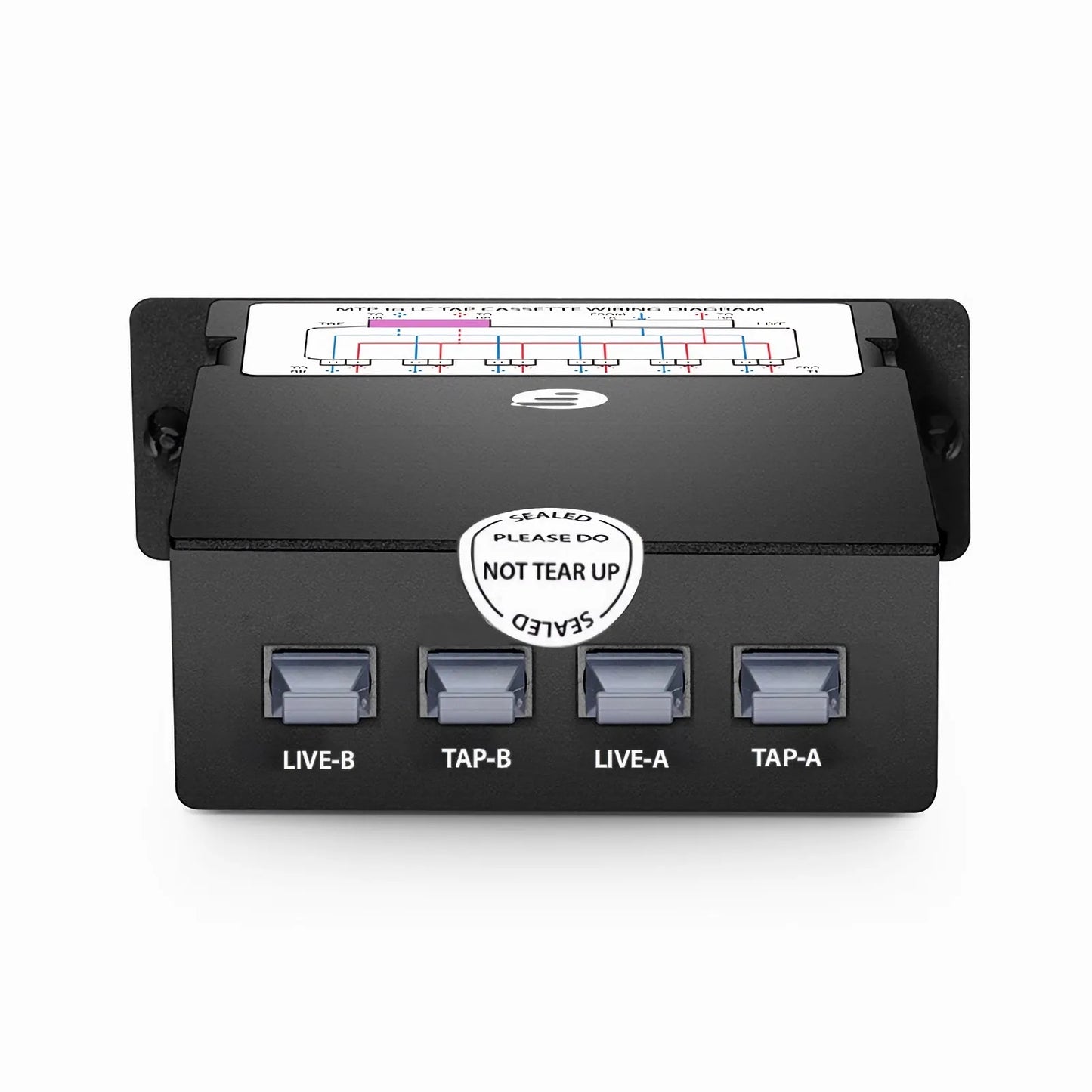 FHD™ MTP®-LC TAP Cassette, OS2 Single Mode, 12 x LC Duplex Live Ports, 2 x MTP®-12 Male Live Ports, 2 x MTP®-12 Male TAP Ports, 70/30 Split Ratio (Live/TAP), 10/40/100G