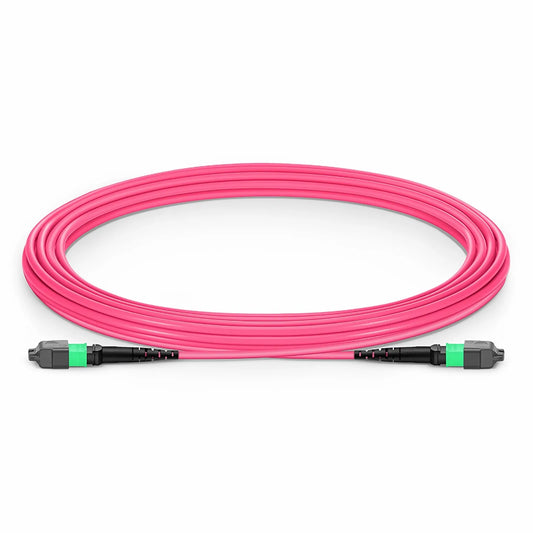 5m (16ft) MTP® Jumper, MTP®-16 APC (Female) to MTP®-16 APC (Female), 16 Fibers, Multimode (OM4), Plenum (OFNP), 0.35dB Max, Crossover, Magenta