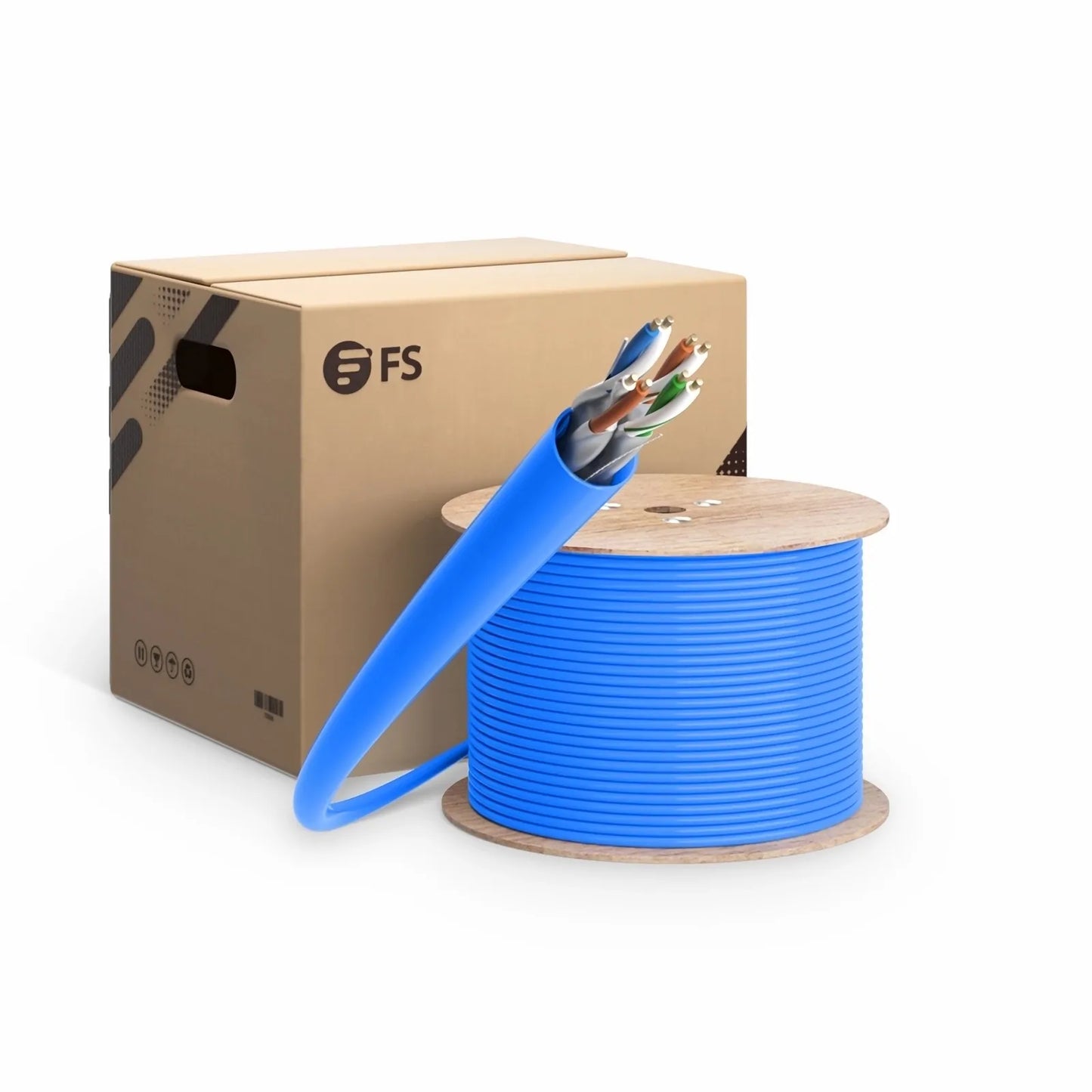 Cat6a Ethernet Bulk Cable, 1000ft (305m), 23AWG Solid Pure Bare Copper Wire, 750MHz, Shielded (U/FTP), PVC CMR, with Reel (Blue)