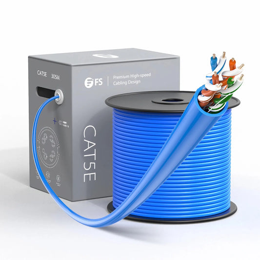 Cat5e Ethernet Bulk Cable, 1000ft (305m), 24AWG Solid Pure Bare Copper Wire, 350MHz, Unshielded (UTP), PVC CMR, with Reel (Blue)