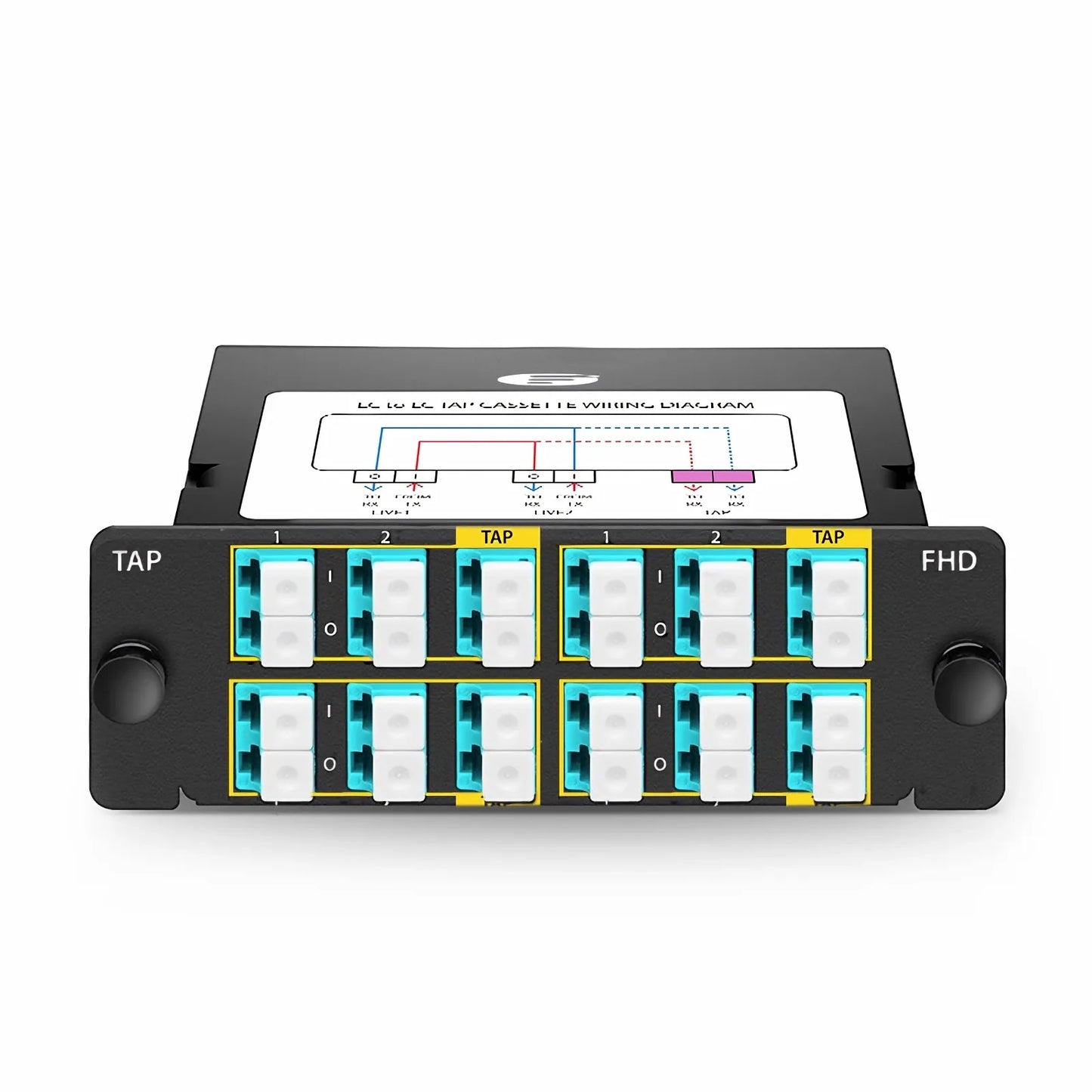 FHD™ LC TAP Cassette, OM4 Multimode, 8 x LC Duplex Live Ports, 4 x LC Duplex TAP Ports, 50/50 Split Ratio (Live/TAP), 1/10/40/100G