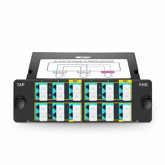 FHD™ LC TAP Cassette, OM4 Multimode, 8 x LC Duplex Live Ports, 4 x LC Duplex TAP Ports, 50/50 Split Ratio (Live/TAP), 1/10/40/100G