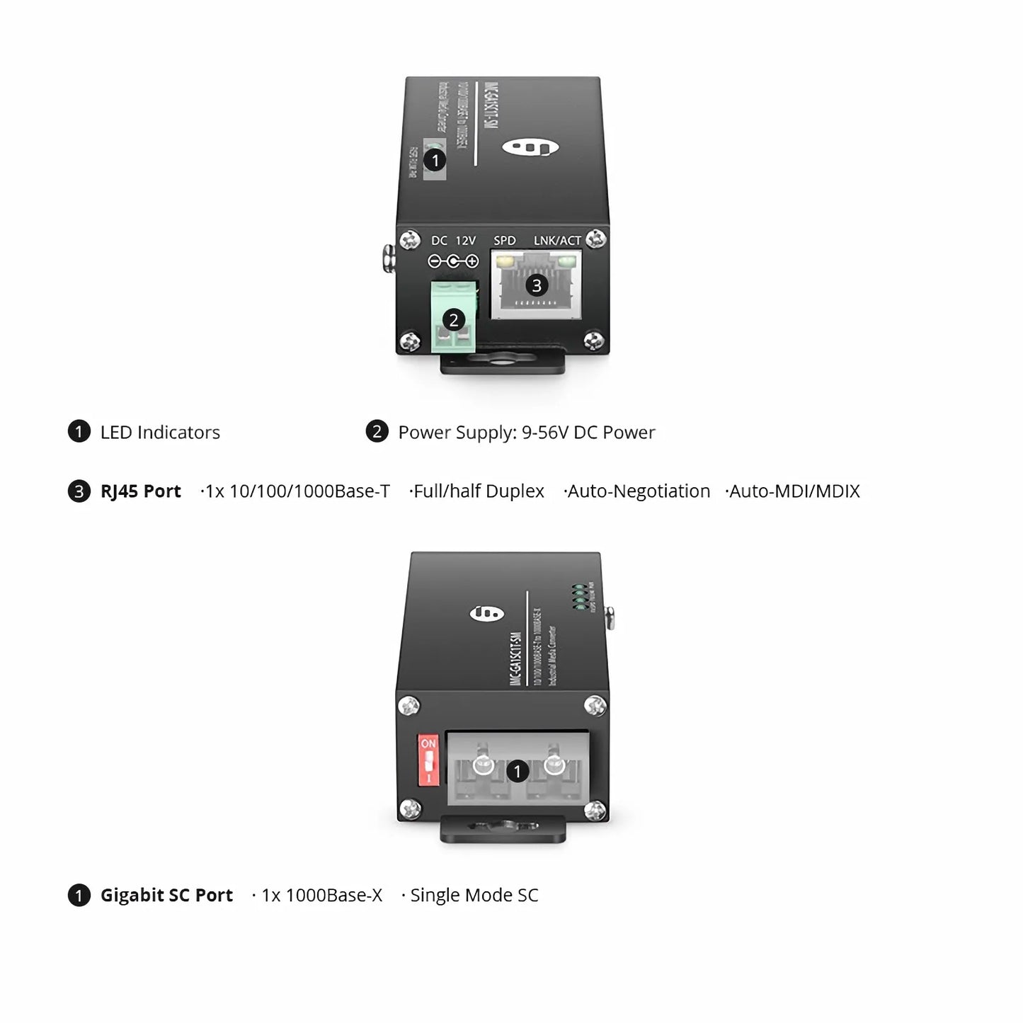 Mini Industrial Unmanaged 1x 10/100/1000Base-T RJ45 to 1x 1000Base-X Single Mode SC 1310nm 20km Gigabit Ethernet Media Converter, European Plug Standard