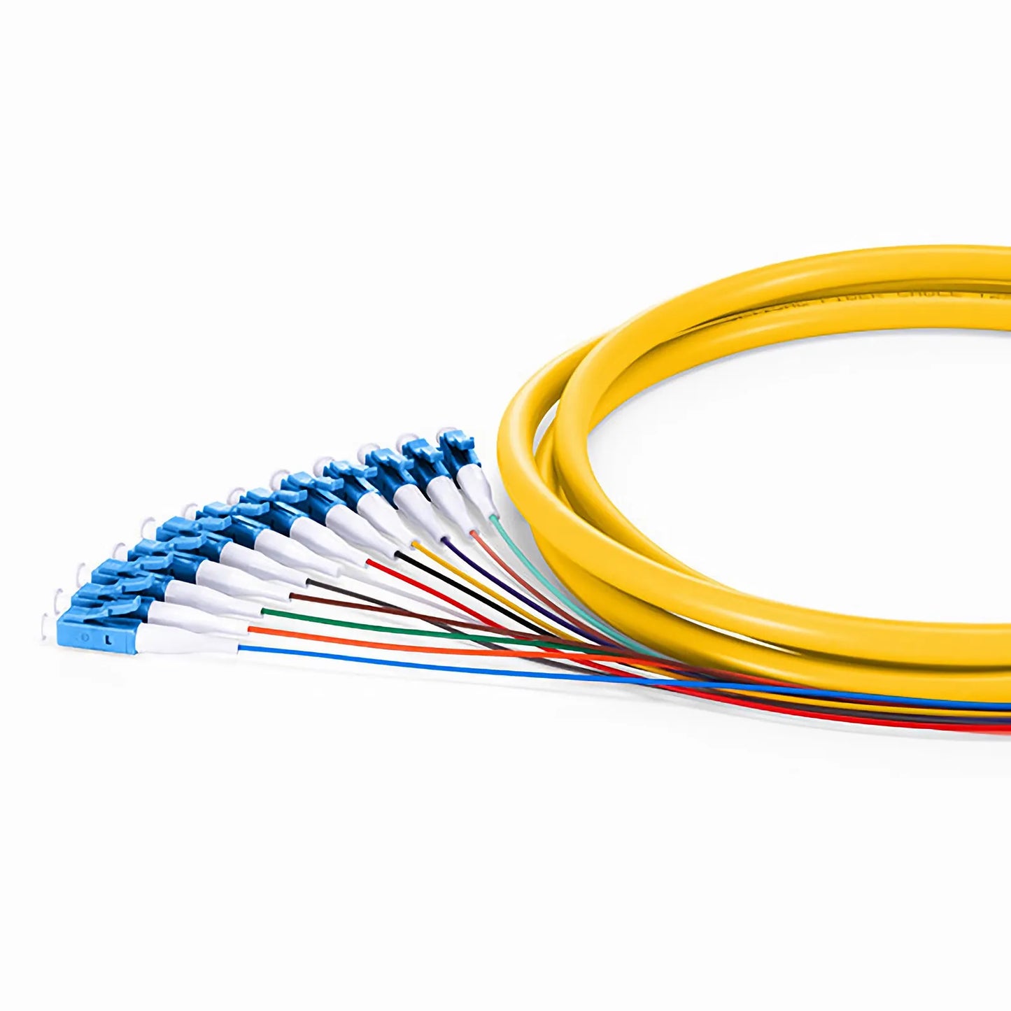 1.5m (5ft) Fiber Pigtail, LC UPC to Unterminated, 12 Fibers, Bunch, OS2 Single Mode, PVC (Unrated), 0.9mm, Yellow