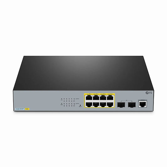 S3260-8T2FP, 8-Port Gigabit Ethernet L2+ PoE+ Switch, 8 x PoE+ Ports @240W, with 2 x 1Gb SFP Uplinks, Support IEEE 802.3af/at