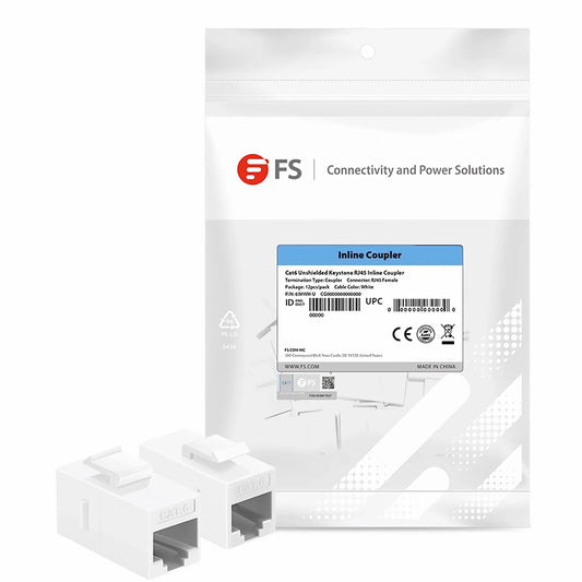 Cat6 Keystone RJ45 Coupler, Unshielded, Female to Female Insert Inline Coupler - White (12pcs/Pack)