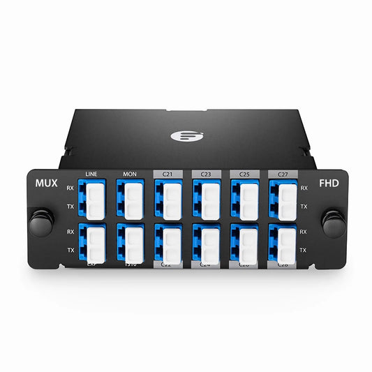 8 Channels DWDM Mux Demux, 100GHz C21-C28, with Monitor, Expansion and 1310nm Port, 2.4dB Typical IL, LC/UPC, Dual Fiber, High Density, FHD™ Plug-in Module