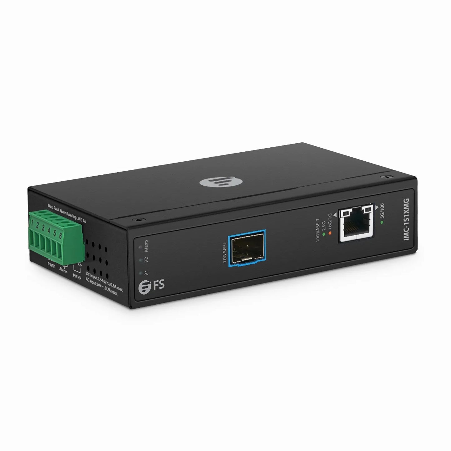 Industrial 1x 100M/1G/2.5G/5G/10GBase-T RJ45 to 1x 10GBase-X SFP+ 10Gigabit Ethernet Media Converter