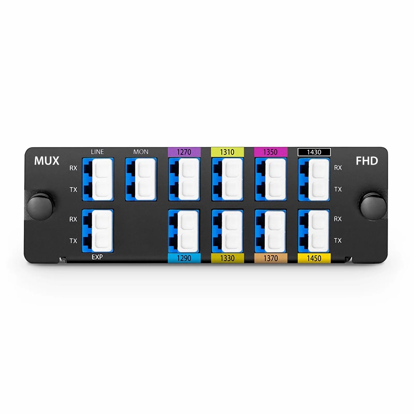 8 Channels CWDM Mux Demux, 1270-1450nm (Skip 1390, 1410nm), with Monitor and Expansion Port, 2.0dB Typical IL, LC/UPC, Dual Fiber, High Density, FHD™ Plug-in Module