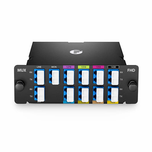 8 Channels CWDM Mux Demux, 1270-1450nm (Skip 1390, 1410nm), with Monitor and Expansion Port, 2.0dB Typical IL, LC/UPC, Dual Fiber, High Density, FHD™ Plug-in Module