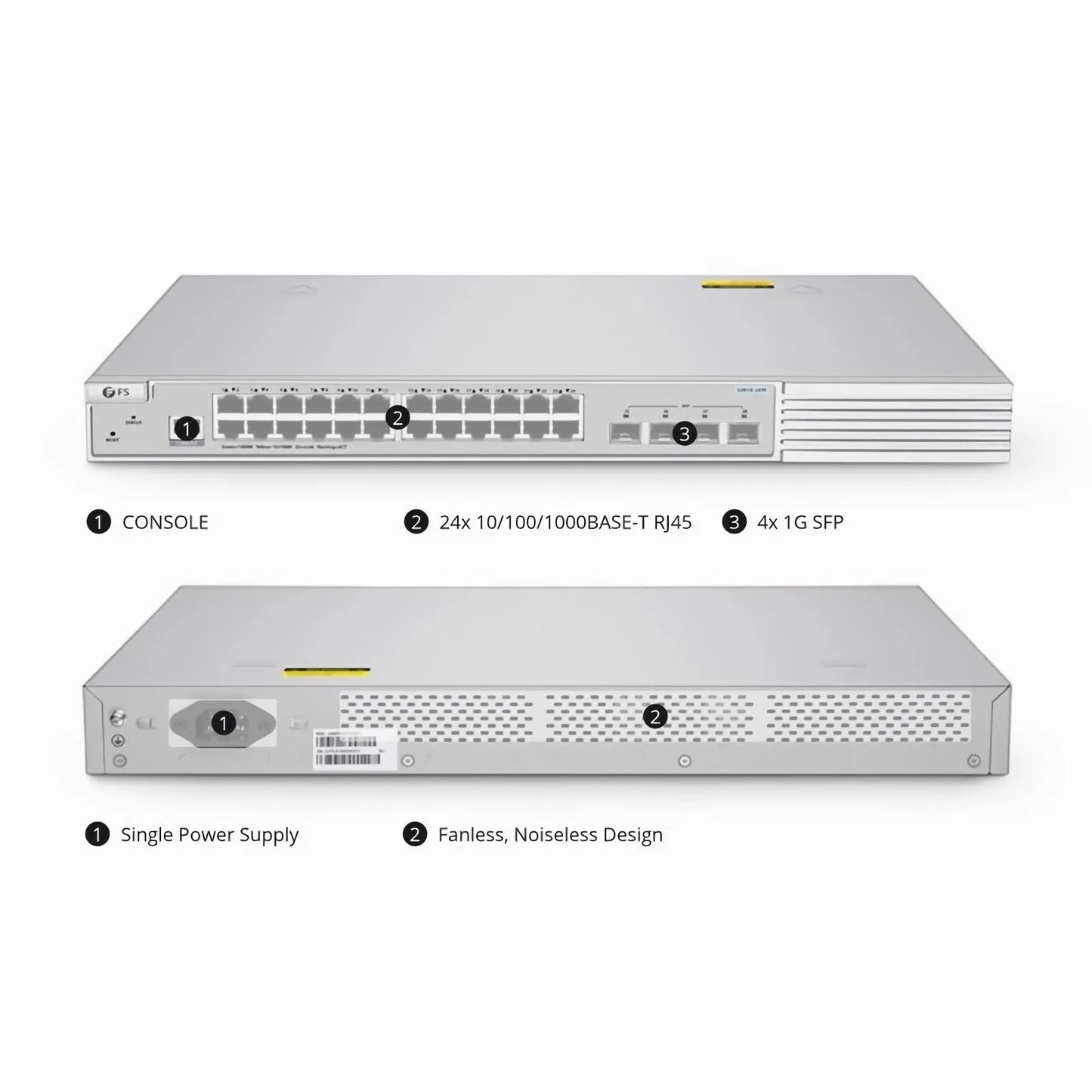 S3910-24TF, 24-Port Gigabit Ethernet L2+ Switch, 24 x Gigabit RJ45, with 4 x 1Gb SFP Uplinks, Stackable Switch, Broadcom Chip, Fanless