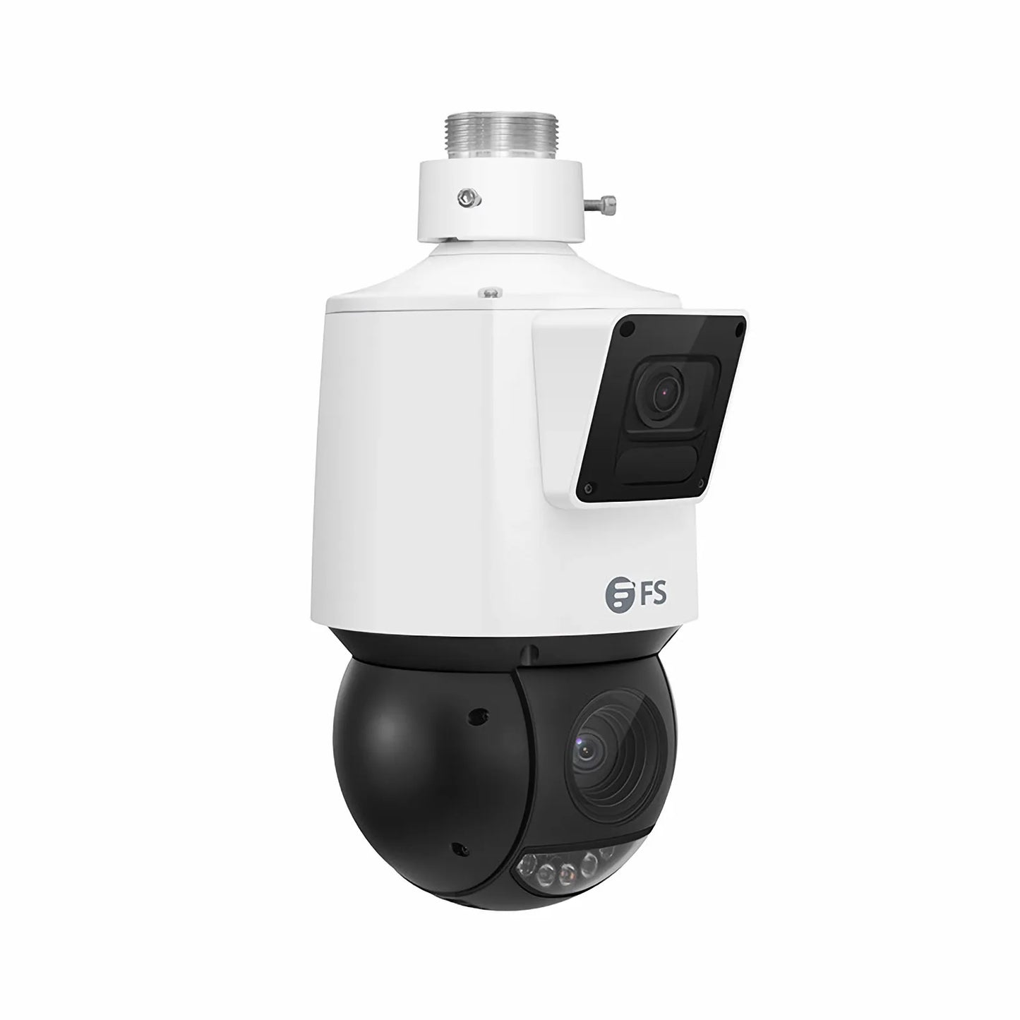 IPC325-4M-PD, 4MP Dual Lens PTZ IP Security Camera with a 25X Motorized Zoom Lens on Bottom and a Fixed 4mm Camera on Top