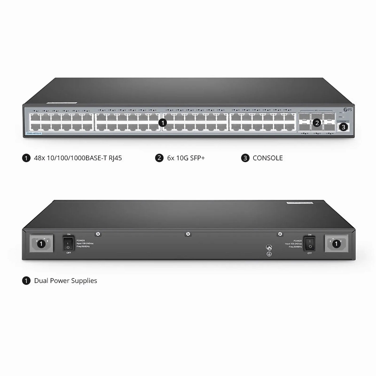 S3900-48T6S-R, 48-Port Gigabit Ethernet L2+ Switch, 48 x Gigabit RJ45, with 6 x 10Gb SFP+ Uplinks, Stackable Switch