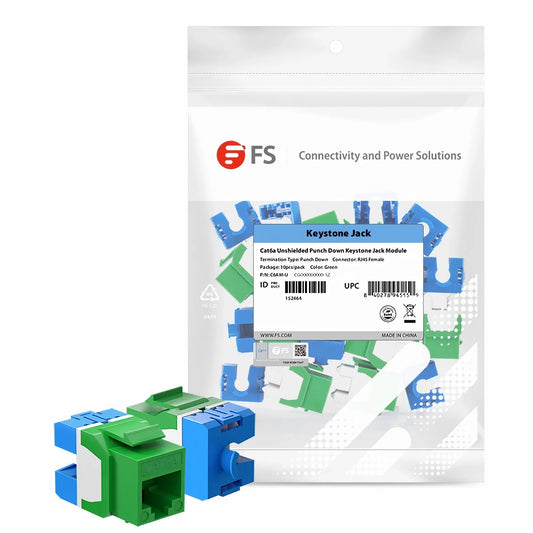 Cat6a RJ45 (8P8C) Unshielded Punch Down Keystone Jack Module, Green (10 pcs/Pack)
