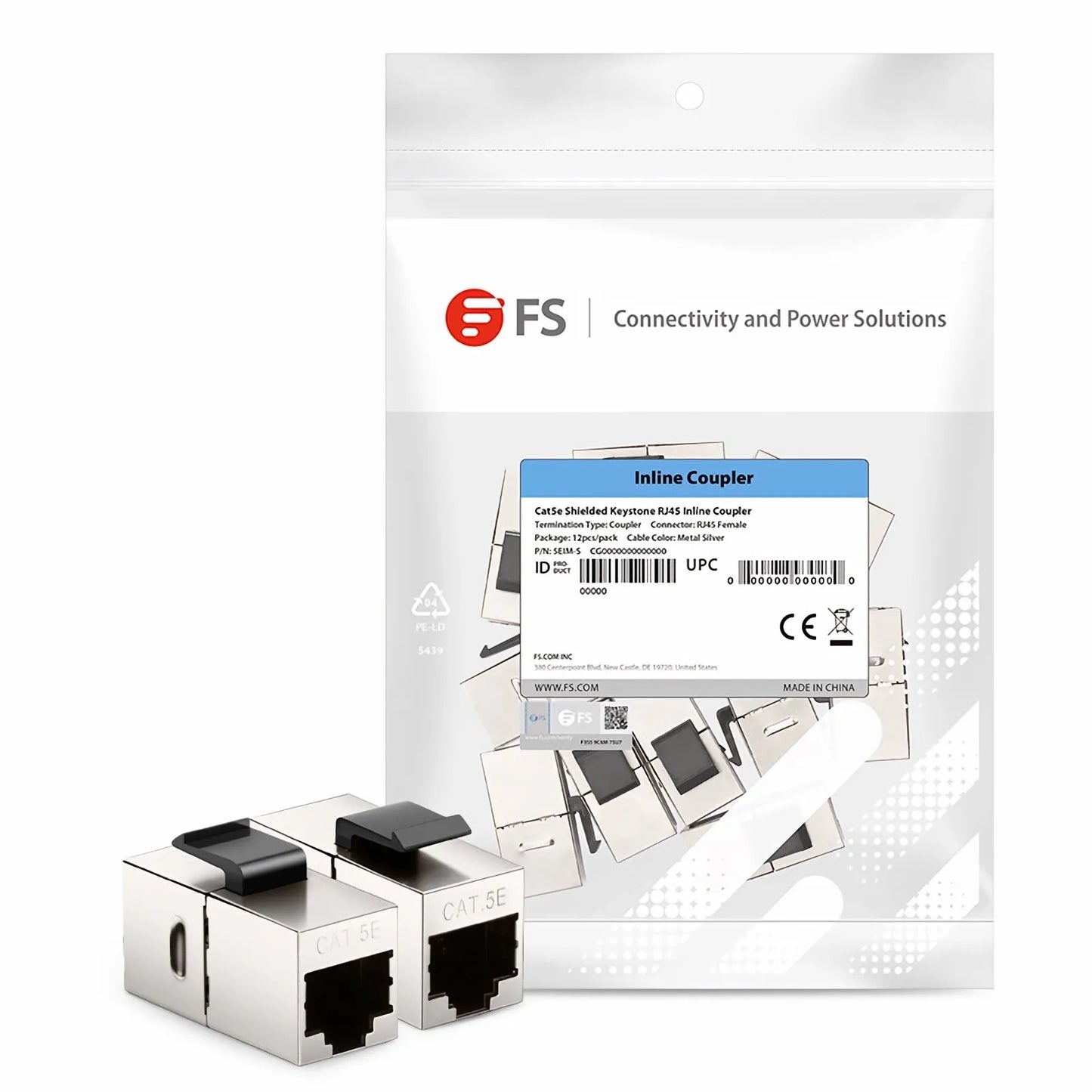 Cat5e Keystone RJ45 Coupler, Shielded, Female to Female Insert Inline Coupler (12pcs/Pack)
