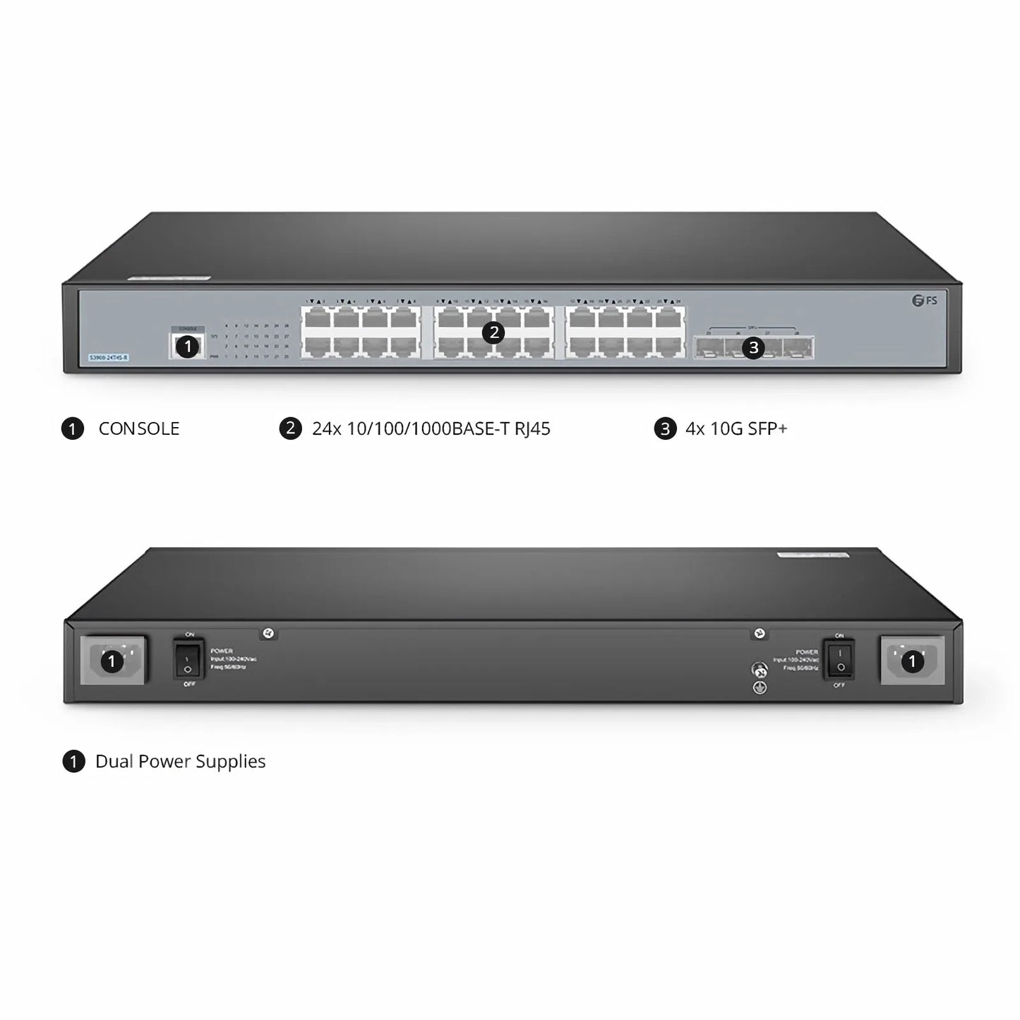 S3900-24T4S-R, 24-Port Gigabit Ethernet L2+ Switch, 24 x Gigabit RJ45, with 4 x 10Gb SFP+ Uplinks, Stackable Switch, Fanless, Support ETL Certification