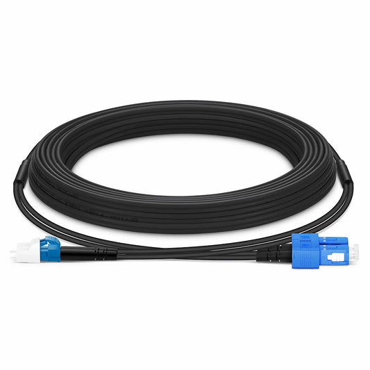 10m (33ft) Industrial Armored Fiber Patch Cable, LC UPC to SC UPC, Duplex, 2 Fibers, Single Mode (OS2), TPU