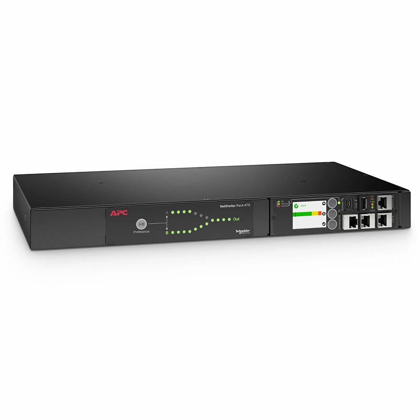 APC® NetShelter Rack Automatic Transfer Switch, 1U, 20A, 200/208V, 2 L6-20 IN, 8 C13, 1 C19 OUT