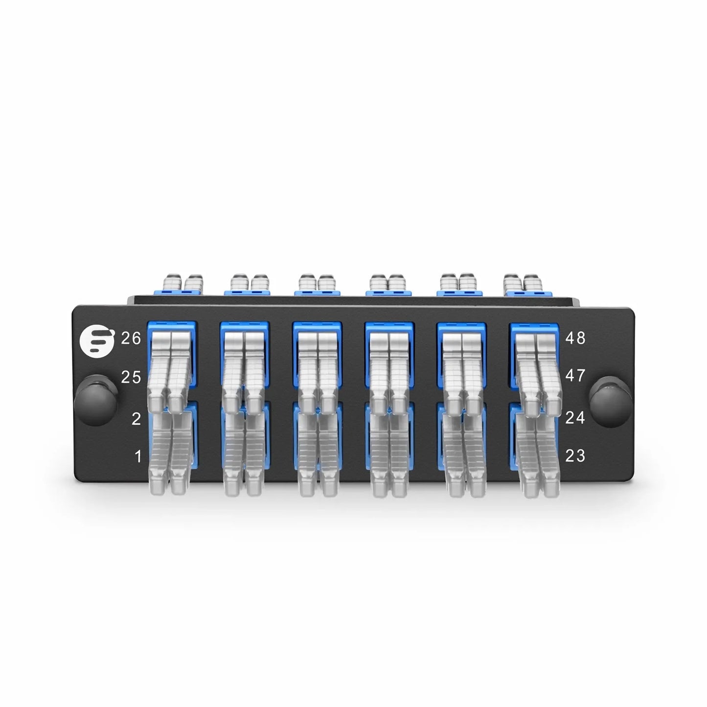 FHD™ Fiber Adapter Panel, 48 Fibers OS2 Single Mode, 12 x MDC UPC 2-Port Duplex (Blue) Adapter, Ceramic Sleeve