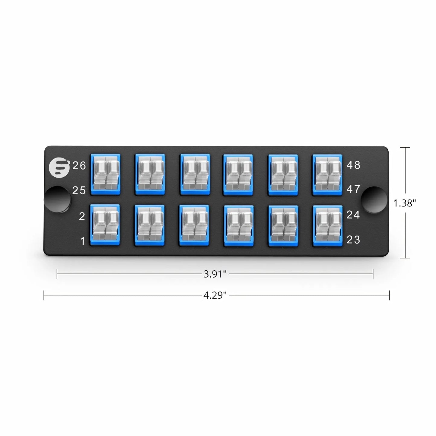 FHD™ Fiber Adapter Panel, 48 Fibers OS2 Single Mode, 12 x MDC UPC 2-Port Duplex (Blue) Adapter, Ceramic Sleeve