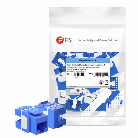 Cat6a RJ45 (8P8C) Unshielded Punch Down Keystone Jack Module, Blue (10 pcs/Pack)