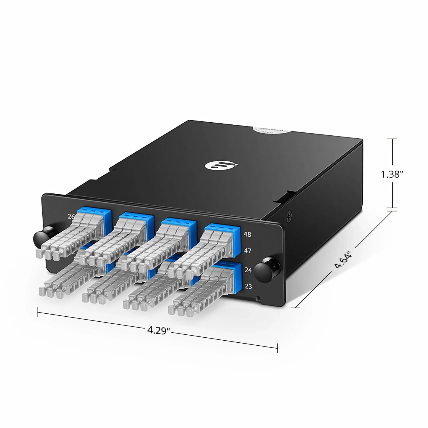 FHD™ MTP®-MDC Cassette, OS2 Single Mode, Type A, 48 Fibers, 4 x MTP®-12 (Male) to 8 x MDC 3-Port Duplex (Blue), 0.35dB Max.