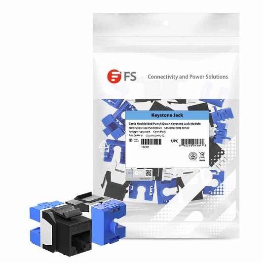 Cat6a RJ45 (8P8C) Unshielded Punch Down Keystone Jack Module, Black (10 pcs/Pack)