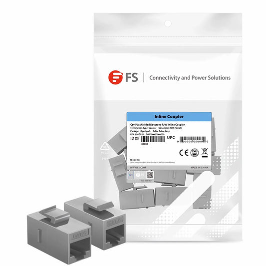 Cat6 Keystone RJ45 Coupler, Unshielded, Female to Female Insert Inline Coupler - Gray (12pcs/Pack)