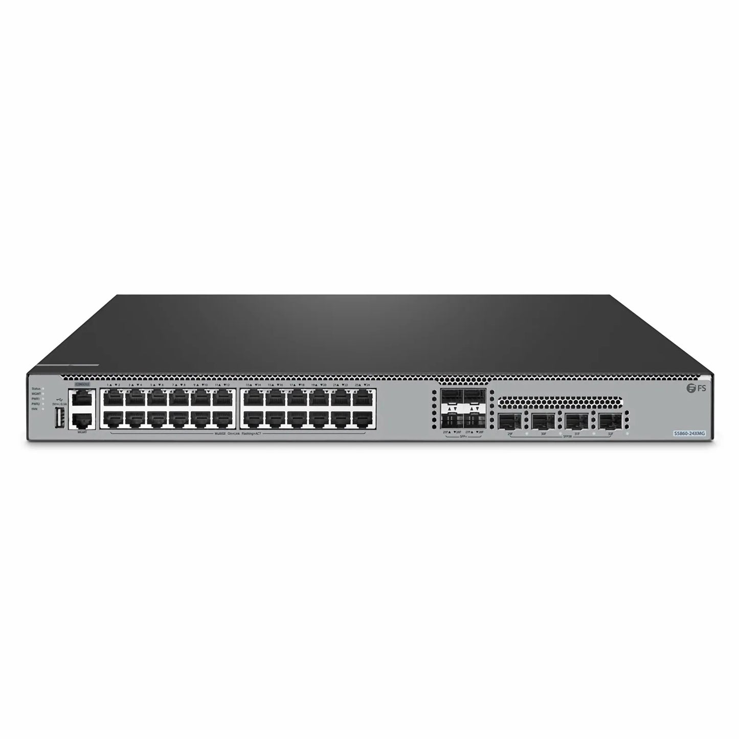 S5860-24XMG, 24-Port Ethernet L3 Switch, 24 x 10GBASE-T/Multi-Gigabit Ports, 4 x 10Gb SFP+, with 4 x 25Gb SFP28 Uplinks, PicOS®, Support MLAG, Broadcom Chip