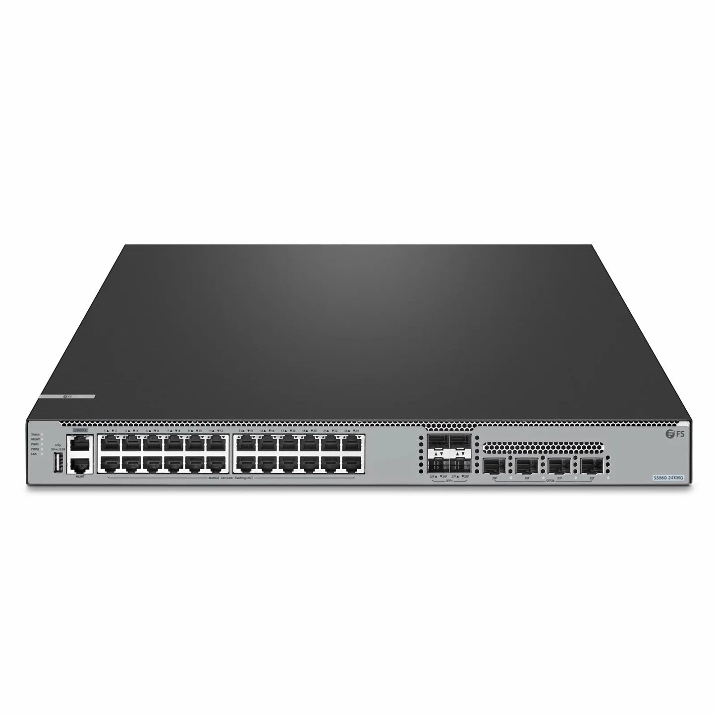S5860-24XMG, 24-Port Ethernet L3 Switch, 24 x 10GBASE-T/Multi-Gigabit Ports, 4 x 10Gb SFP+, with 4 x 25Gb SFP28 Uplinks, PicOS®, Support MLAG, Broadcom Chip
