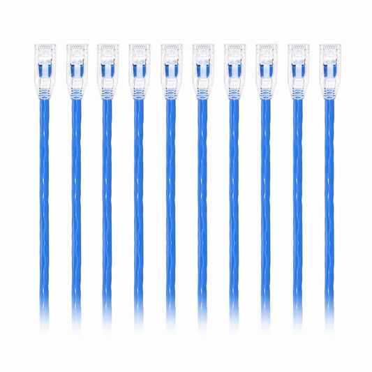1.5ft (0.5m) Cat6 28AWG Snagless Unshielded (U/UTP) PVC CM Small Diameter High-Flex Ethernet Network Patch Cable, Blue, (10pcs/pack)