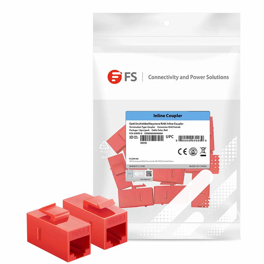 Cat6 Keystone RJ45 Coupler, Unshielded, Female to Female Insert Inline Coupler - Red (12pcs/Pack)