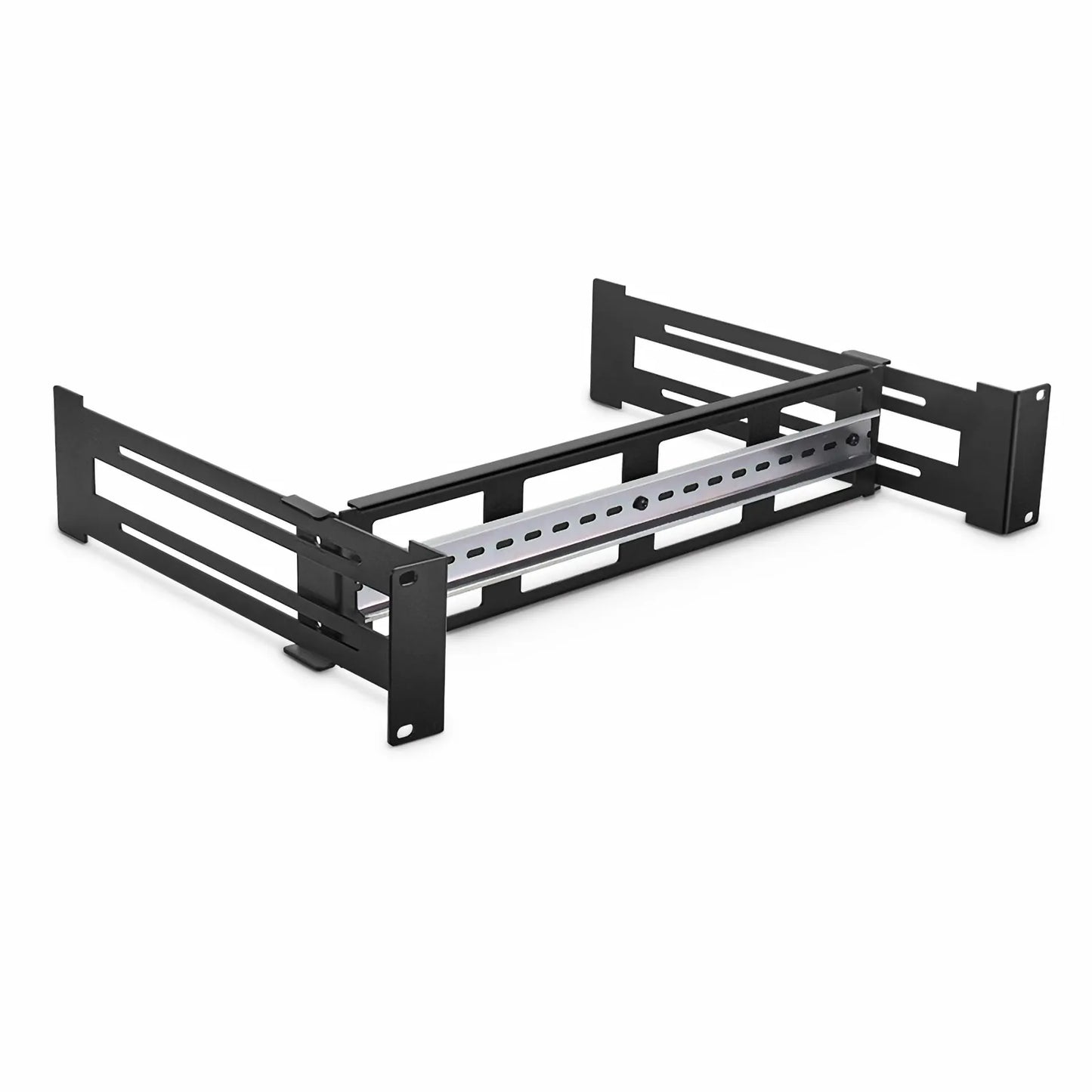 Adjustable DIN Rail Bracket for EIA 19" Mount, 2U, Black