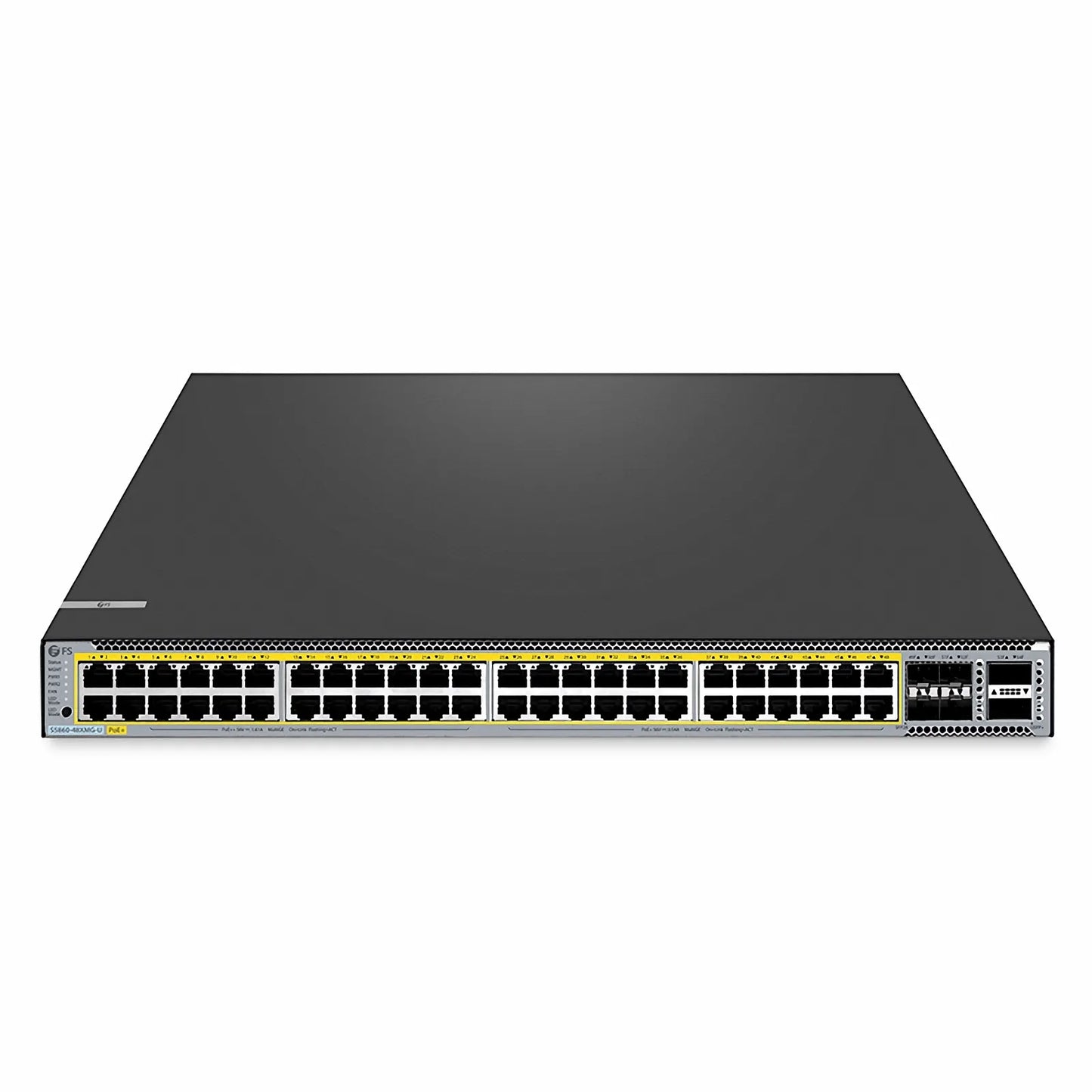 S5860-48XMG-U, 48-Port Ethernet L3 PoE++ Switch, 48 x 10GBASE-T/Multi-Gigabit Ports, 4 x 25Gb SFP28 Uplinks, with 2 x 40Gb QSFP+ Uplinks, PicOS®, Support MLAG & Perpetual PoE, Broadcom Chip