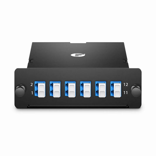 FHD™ MTP®-LC Cassette, OS2 Single Mode, Universal, 12 Fibers, MTP®-12 (Male) to 6 x LC Duplex (Blue), 0.35dB Max.