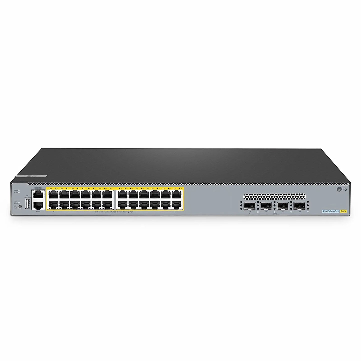 S5860-24MG-U, 24-Port Ethernet L3 PoE++ Switch, 24 x 5GBASE-T/Multi-Gigabit Ports, with 4 x 25Gb SFP28 Uplinks, PicOS®, Support MLAG & Perpetual PoE, Broadcom Chip