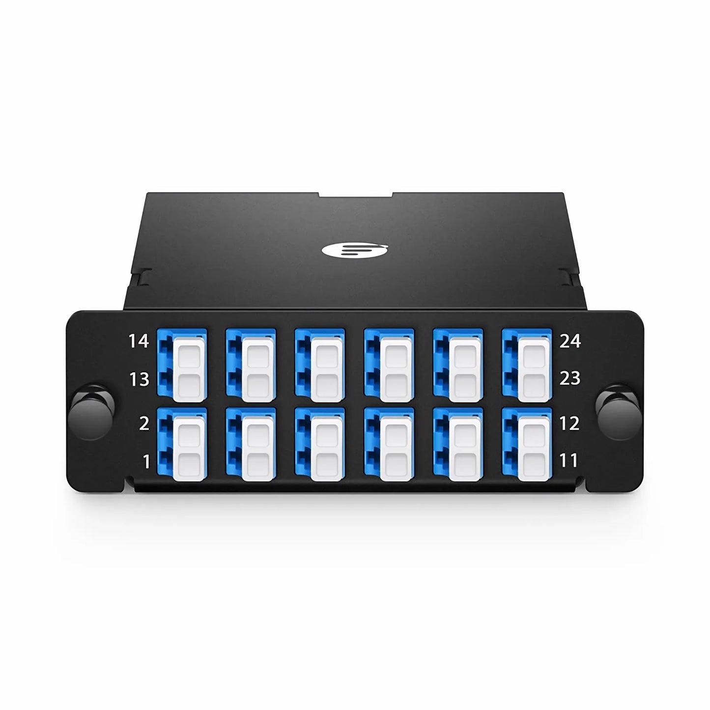 FHD™ MTP®-LC Cassette, OS2 Single Mode, Universal, 24 Fibers, 2 x MTP®-12 (Male) to 12 x LC Duplex (Blue), 0.35dB Max.