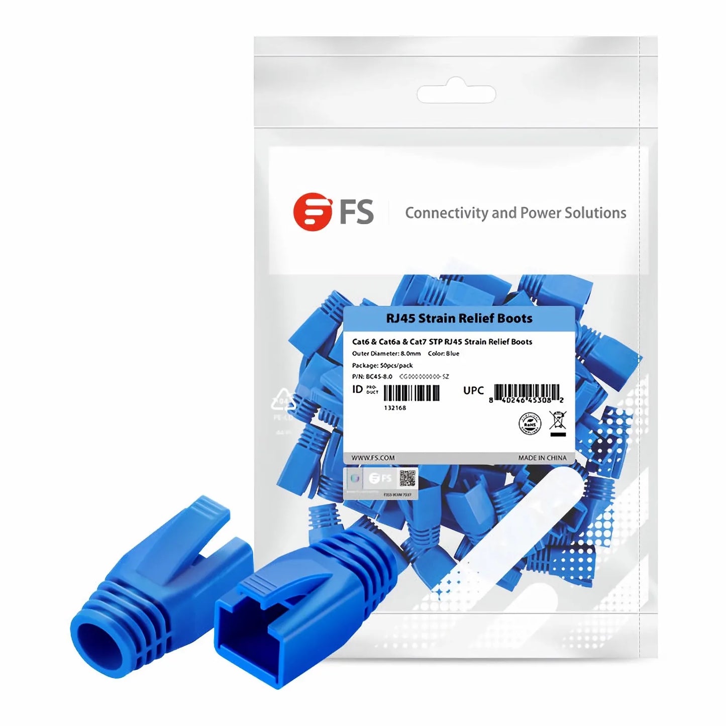 Cat6/Cat6a/Cat7 RJ45 Strain Relief Boots, 8.0mm OD for Cat6 F/UTP & SF/UTP 23AWG, Cat6a & Cat7 S/FTP 23AWG Ethernet Cables, Blue, 50PCS/Pack
