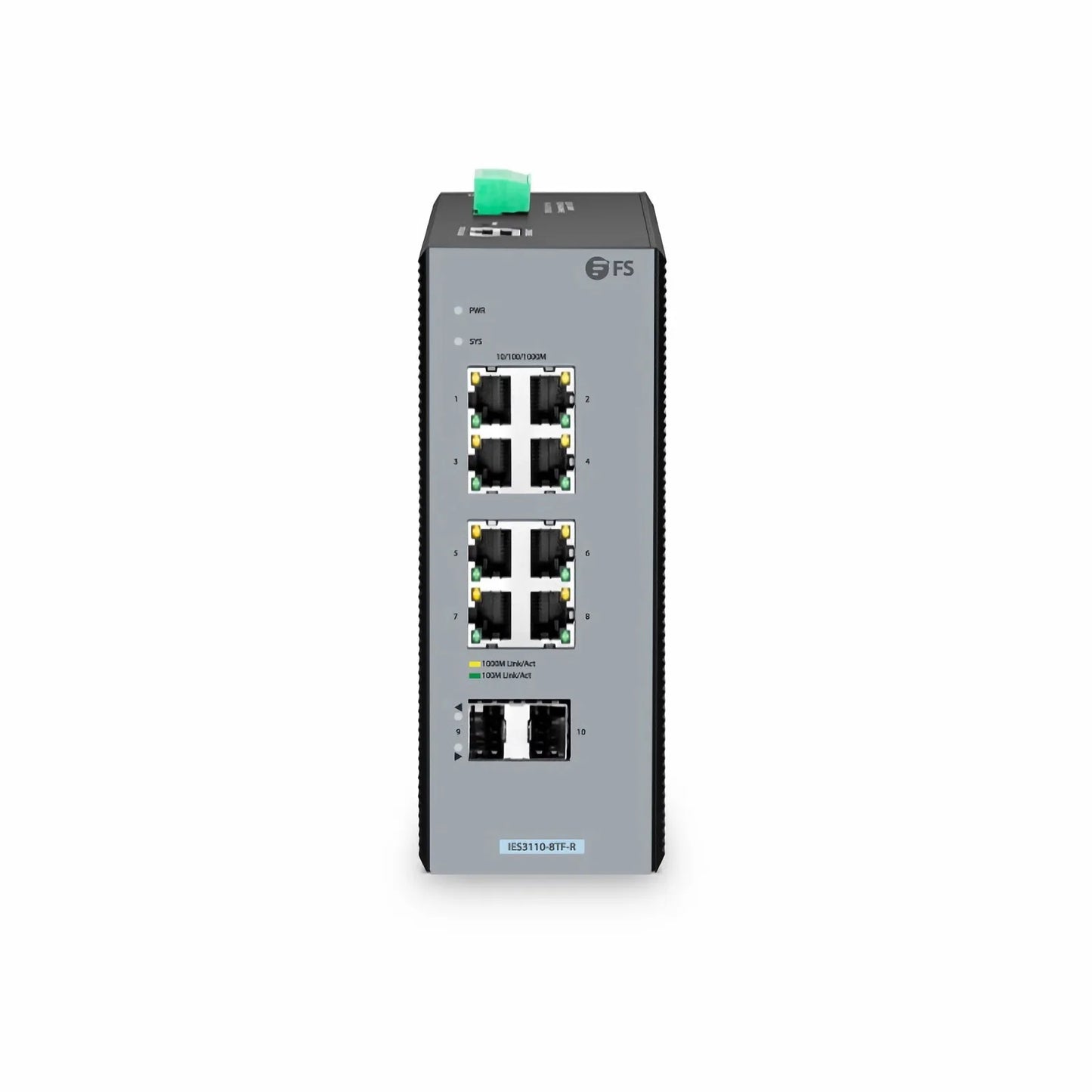 IES3110-8TF-R, 8-Port Gigabit Ethernet L2+ Managed Industrial Switch, 8 x 10/100/1000BASE-T, with 2 x 1Gb SFP, -40 to 75°C Operating Temperature