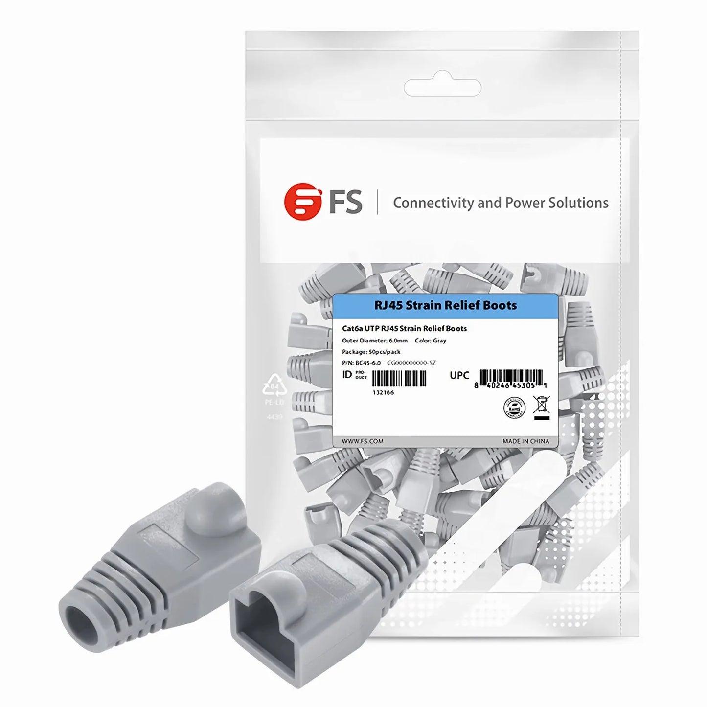 Cat6 RJ45 Strain Relief Boots, 6.0mm OD for Cat6 UTP 23~24AWG Ethernet Cables, Gray, 50PCS/Pack