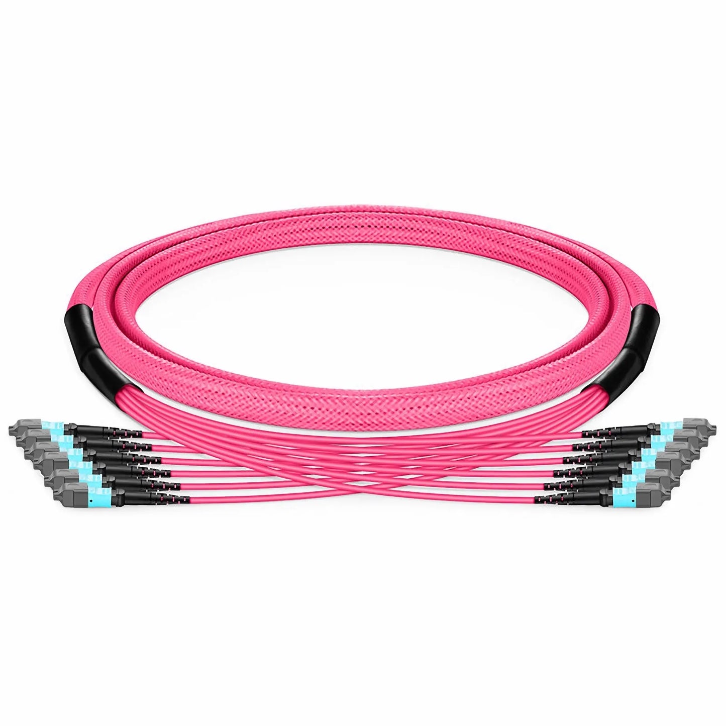 10m (33ft) MTP® Trunk Cable, MTP®-12 UPC (Male) to MTP®-12 UPC (Male), 72 Fibers (6x 12F), Multimode (OM4), Plenum (OFNP), 0.35dB Max, Type B, Braided Tubing, Magenta