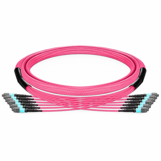 10m (33ft) MTP® Trunk Cable, MTP®-12 UPC (Male) to MTP®-12 UPC (Male), 72 Fibers (6x 12F), Multimode (OM4), Plenum (OFNP), 0.35dB Max, Type B, Braided Tubing, Magenta
